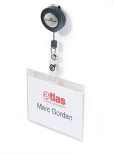 Durable Name Badge 60 x 90 mm with Badge Reel Transparent  Pack of 10 Badges
