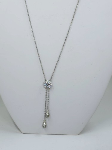 Cubic Zirconia Halo Dangle Sterling Silver Necklace - Picture 5 of 7