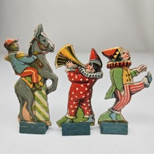 Antique Rare Game Pieces German Embossed Heavy Cardboard Clown Horse Wood Stand
