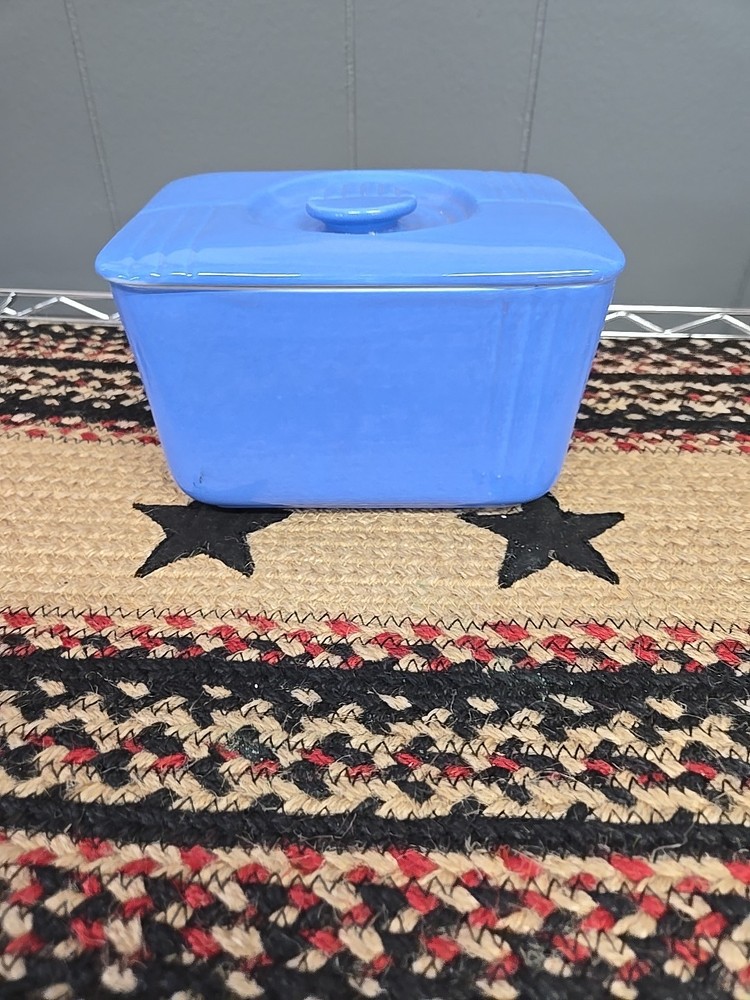 Vintage Hall China Westinghouse Refrigerator Blue Butter Dish Ceramic
