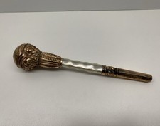 Antique Victorian Gold Plated Mother of Pearl Parasol Umbrella Handle 7.75  