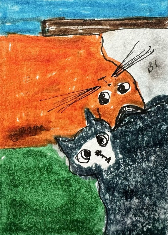Original ACEO Painting Cat Miniature Art Card By Carole Collins M2