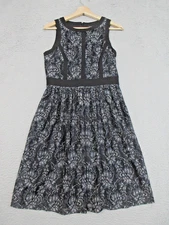 Ivanka Trump Dress Womens 4 Black Silver Lace Sleeveless Fit Flare Party Lined