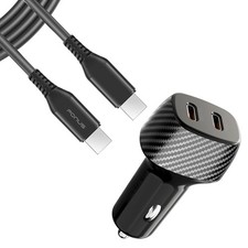 Fast PD Car Charger 60W 2-Port USB-C 6ft Long Type-C Cable for Smart Phones