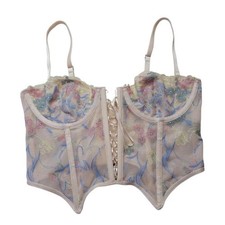 Out From Under Corset Top Womens Small Pink Floral Excellent Mesh Bustier UO