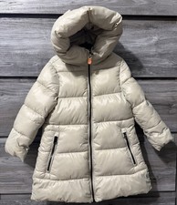 SAVE THE DUCK Millie Puffer Jacket Hooded Pockets Kids Nylon Size 2 Beige