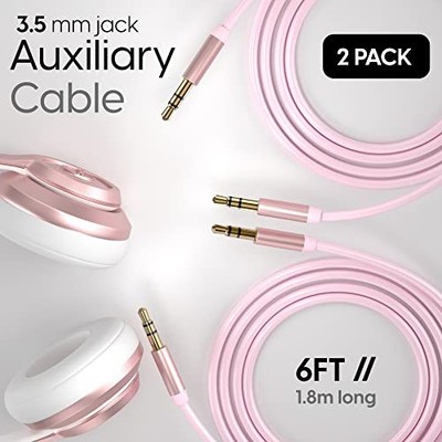 TALKWORKS AUX CABLE 3.5MM AUDIO CORD FOR CAR - 6FT LONG, 2 PACK - ROSE GOLD