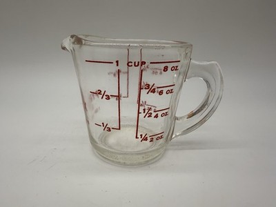 Vintage Pyrex 508 Red Letter D-Handle 1 Cup Liquid Measure 1940's,  Some Chips