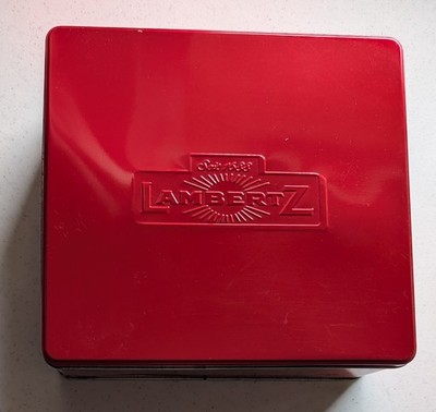 Vintage Lambertz German Cookie Tin Unique Style Classic Red 9 In Square Empty