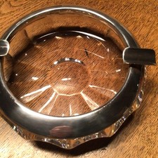 Kristallglas Aschenbecher mit 925er Sterlingsilber Montierung Art Deco