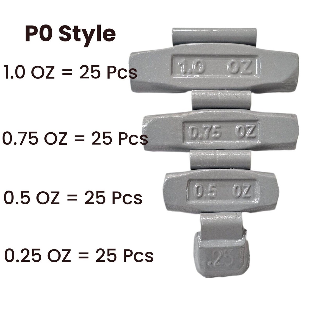 100 Pcs ASSORTMENT CLIP-ON WHEEL WEIGHT BALANCE P  STYLE  2.25 2.50 2.75 3.00 Oz