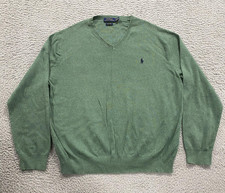 Polo Ralph Lauren Sweater Mens XL Green 100 Pima Cotton V Neck Knit Pullover