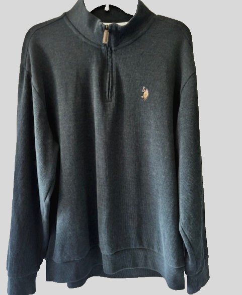 US Polo Assn maglione uomo XL blu navy finto collo 1 4 zip pony logo felpa preppy