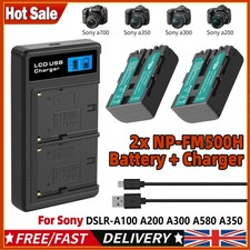 Confezione 2 batterie NP-FM500H per Sony Alpha SLT-A57 A58 A77 DSLR-A500 + doppio caricatore