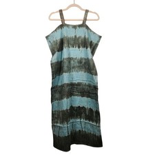 Vintage y2k Tie Dye Maxi Dress Blue Black Boho Whimsy Shirt Top Skate Grunge