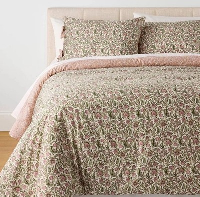 3pc Full/Queen Reversible Floral Comforter Set Pink/Green - Threshold designed