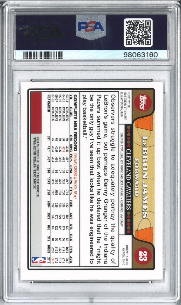 PSA 9 LEBRON JAMES 2008-09 TOPPS #23 MINT LOW-POP CHALK-TOSS CLEVELAND CAVALIERS view 2