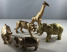 Lot of 5 Golden Wild Safari Animals - Goldtone Plastic Toy Figures - Loose - NOP
