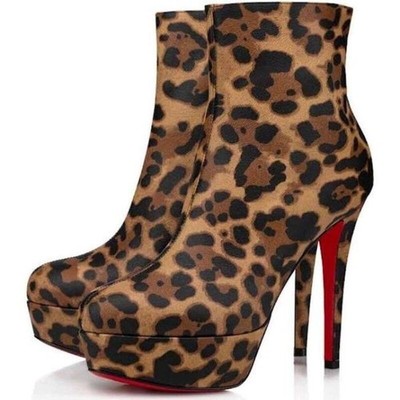 Christian Louboutin BIANCA BOOTY 120 Leo Leopard Platform Ankle Boots Heel $1295