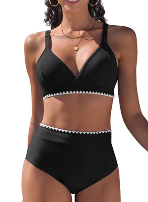 UMIPUBO Damen High Waisted Crossback Bikini Set, Schwarz, Größe M