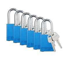 Brady Sdal-Blu-38St-Kd6 Padlock, Keyed Different, Aluminum, Blue, 1 1/2 In