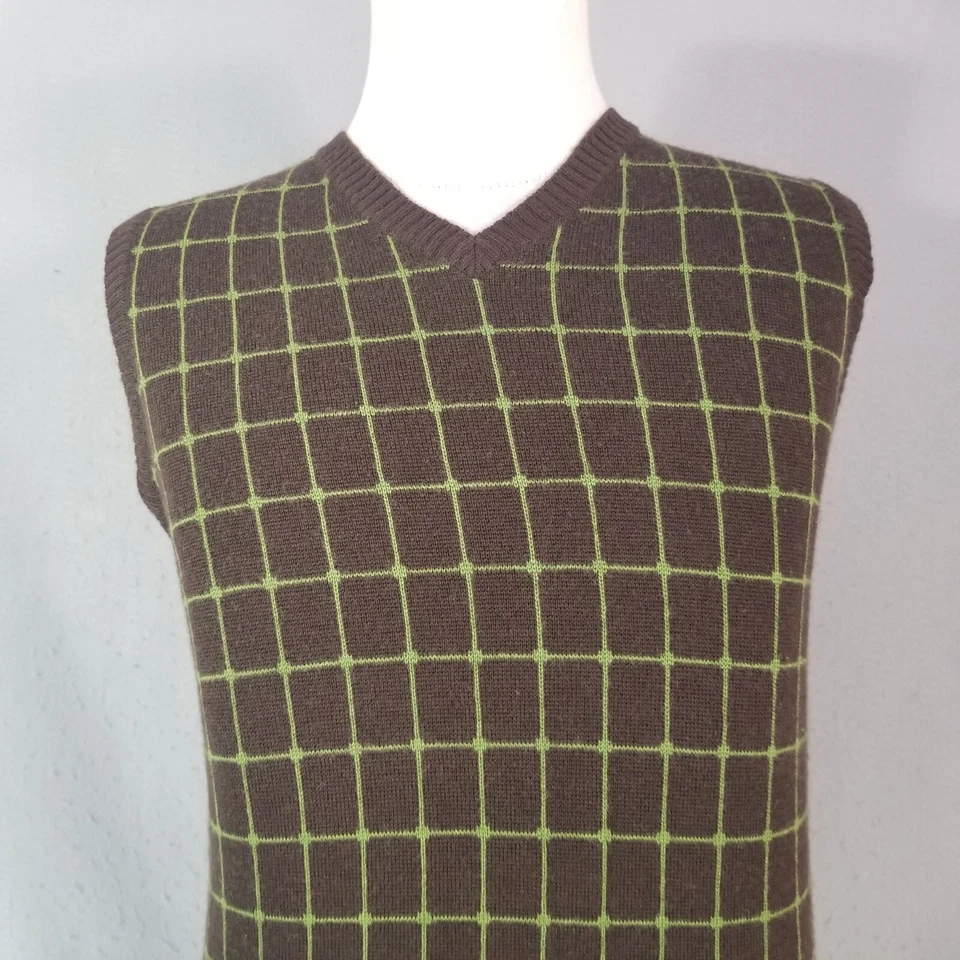 Link Chaleco de Golf Hombre Medio Cuello en V Mezcla de Lana Marrón Verde Preppy Hipster Foto 2 de 4