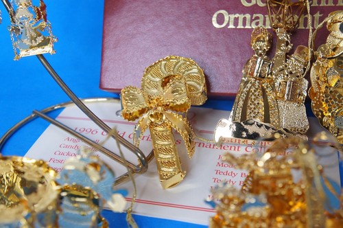 Ornamento natalizio 1996 Danbury Mint 9 pezzi placca oro, in scatola DM con cartoncino - Foto 8 di 9