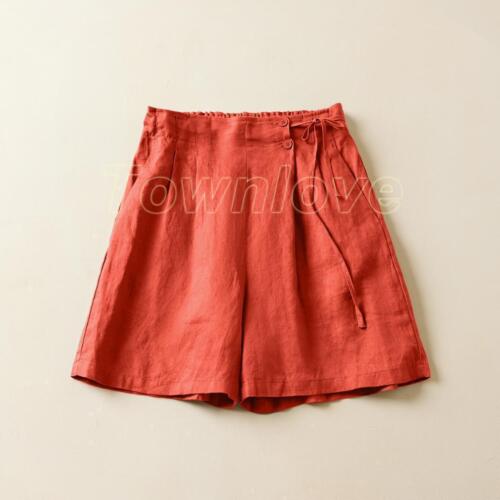 Women Cotton Linen Elastic Waist Loose Wide Legs Cropped Pants Summer Shorts - Picture 24 of 31