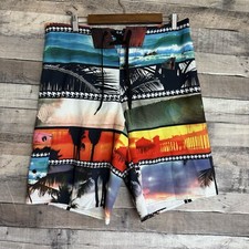 Hang Ten Mens Hawaiian Board Shorts Large Drawstring Floral Pocket Swimming