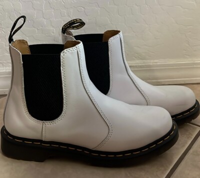 Dr. Martens White 2976 YELLOW STITCH SMOOTH LEATHER CHELSEA BOOTS