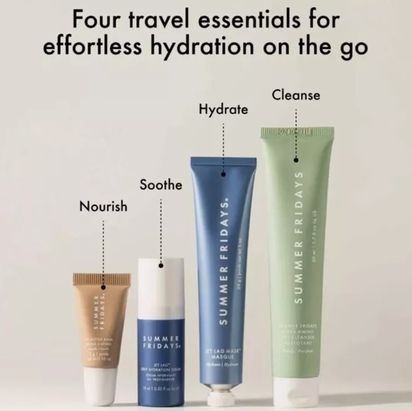 Summer Fridays Signature Travel Skincare Set Jet lag Mask Serum Balm Cleanser