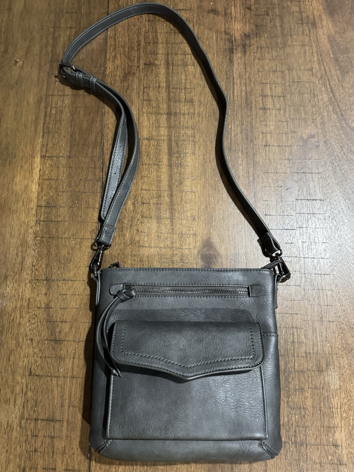 Dark Gray Faux Leather Nice Quality Handbag Purse Unbranded Pockets Clean! EUC