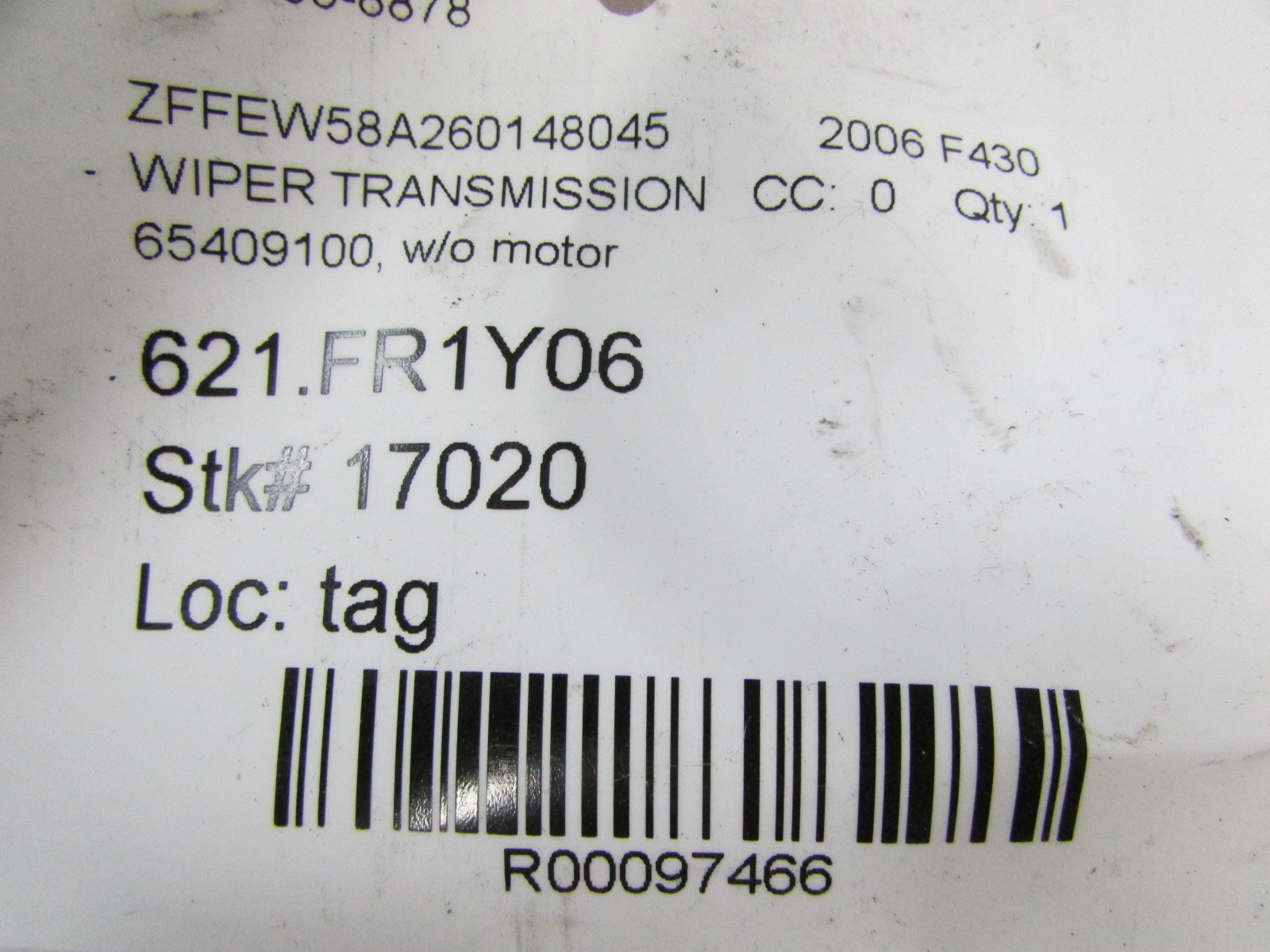 Ferrari 360, 430, Windshield Wiper Linkage/ Lever, Used, P/N 65409100