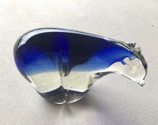 Hand Blown Blue & Clear Glass Polar Bear Paperweight / Murano Style 4 1/2" x 3"