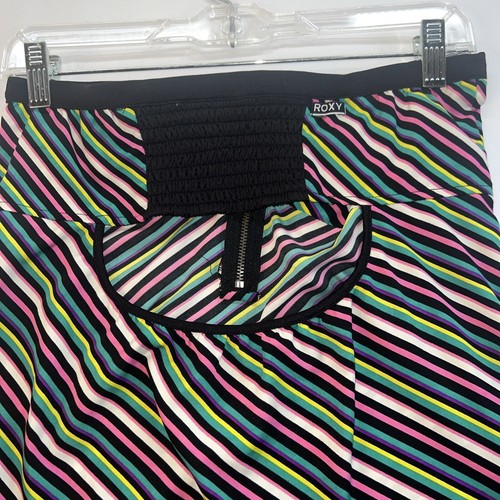 ROXY Juniors Dress Large Sleeveless Black Pink Purple Yellow White Pink Striped - Picture 4 of 11