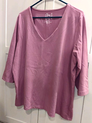 Perfect Fit Womens Size 22/24 Violet V-Neck Pull Over Stretch 3/4 T-Shirt Top
