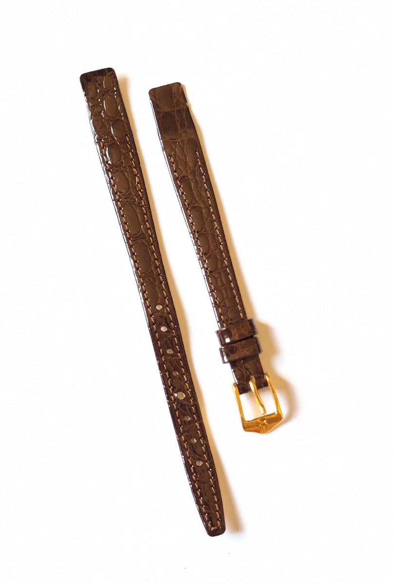 VINTAGE HIRSCH 10mm BROWN CROCOCALF LEATHER WATCH STRAP GOLD