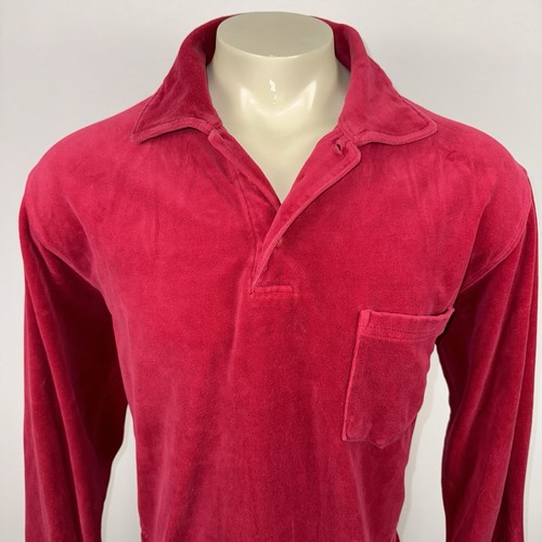 Vintage 70s Velour Shirt Mens Disco Hippy Boogie Nights Red John Blair XL Tall - Picture 3 of 14