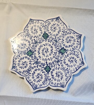 VINTAGE Turkish Ceramic Trivets Blue & White Hand Painted Made In TURKEY