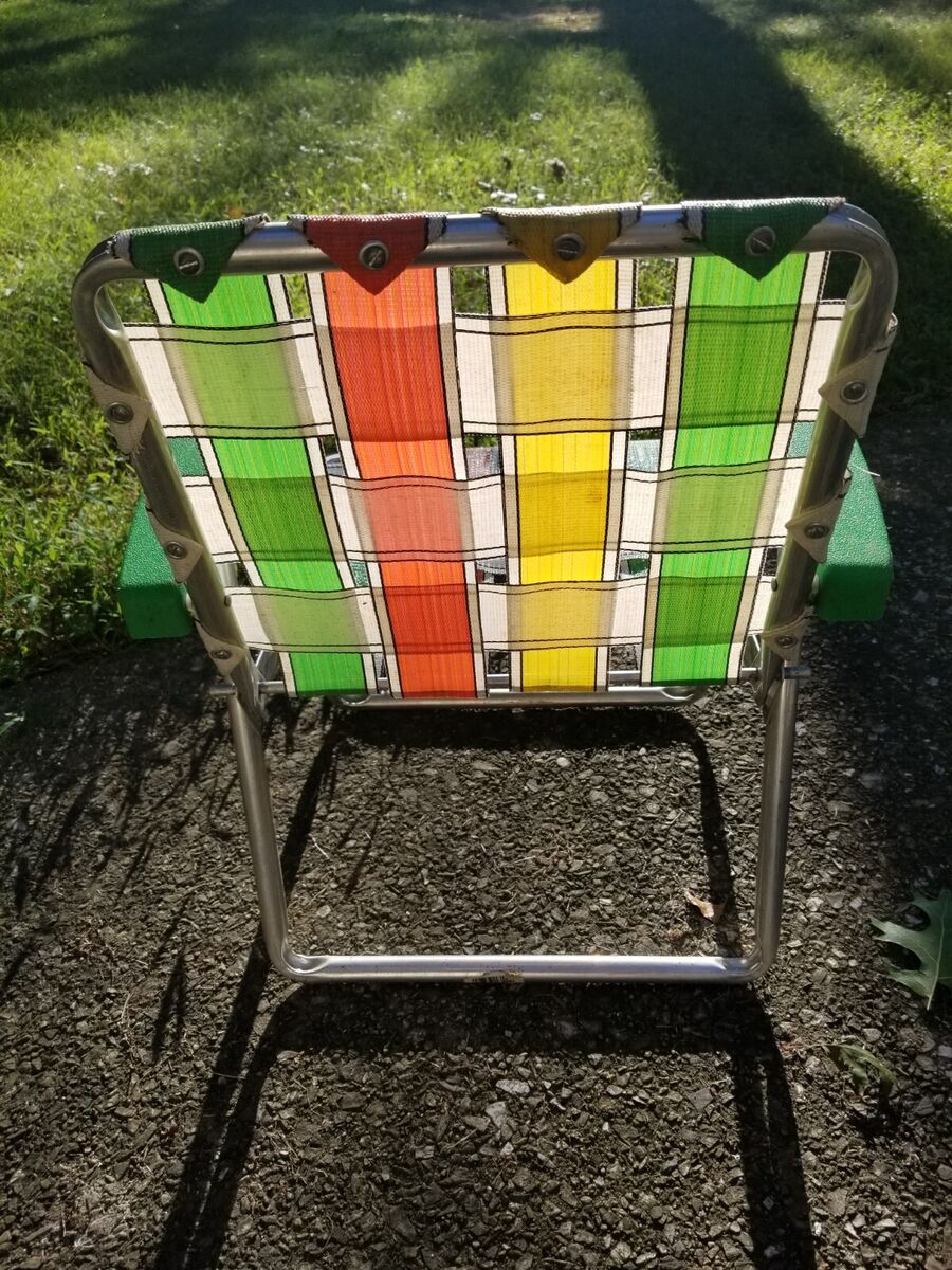 2 Matching Vintage 80s CHILD'S Aluminum Webbed Woven Folding 2 Matching Vintage 80s CHILD'S Aluminum Webbed Woven Folding