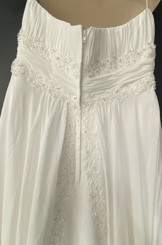 Sz 10 David's Bridal V9743 Wedding Dress Chiffon Strapless Empire Waist - Picture 7 of 7