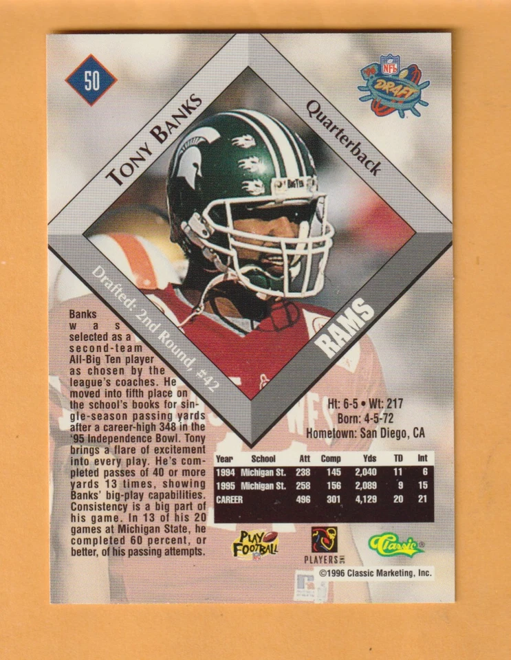 Tony Banks Michigan State Spartans 1996 Classic NFL Rookies #50 - Image 2 of 2