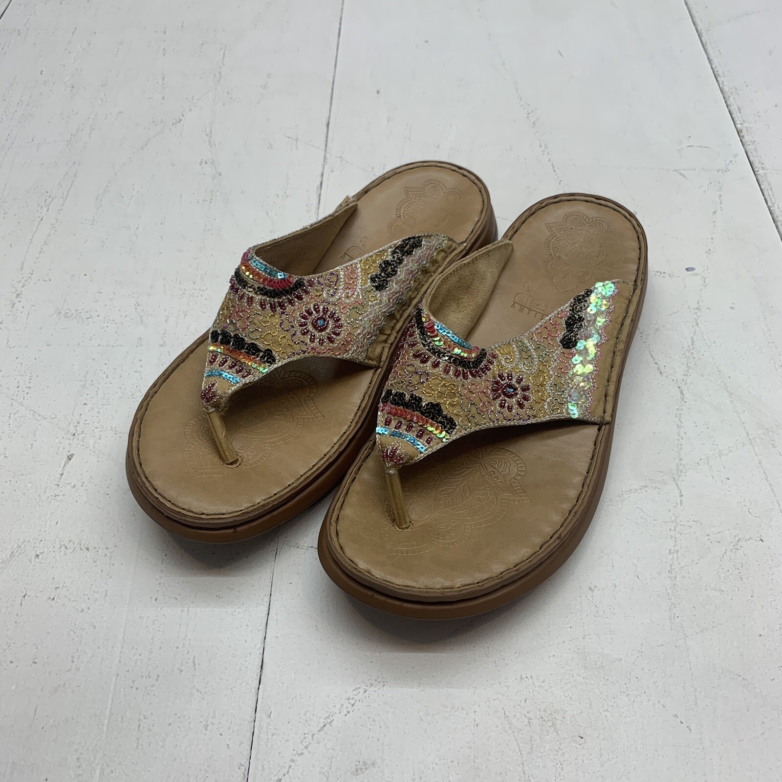 Rieker Womens Beaded brown flip flops size 41 | eBay