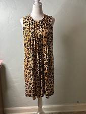 Calvin Klein Sleeveless Beige Leopard Print Shift Dress lined seam pocket Size 6