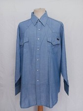 Vtg 70s Sears Roebucks Chambray Western Shirt Pearl Snap Sky Blue Men's XL