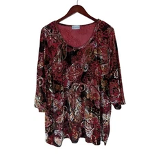 CATHERINES Floral Paisley Burnout Velvet Top - Size 2X