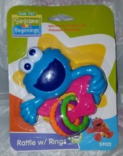 Sesame Street Beginnings Pink Star Baby Rattle With Rings Toy 0-18 Months Infant