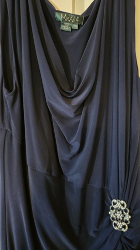 LAUREN RALPH LAUREN Evening Women's navy evening gown dress size 14W sleeveless - Picture 8 of 10