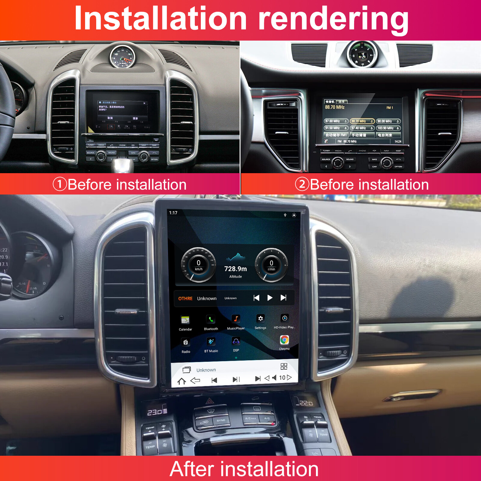 Tesla Style Android Radio for Porsche Cayenne 2011-2018 with CarPlay