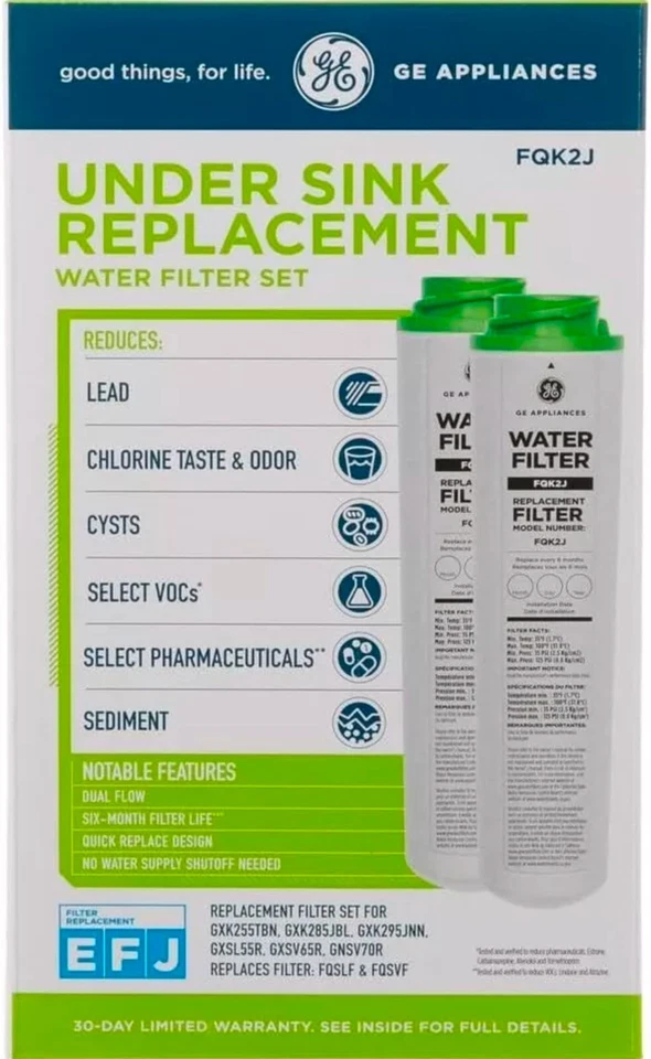 2 PACK GE FQK2J Under Sink Dual Flow Drinking Replacement Water Filter USA - Image 3 of 4